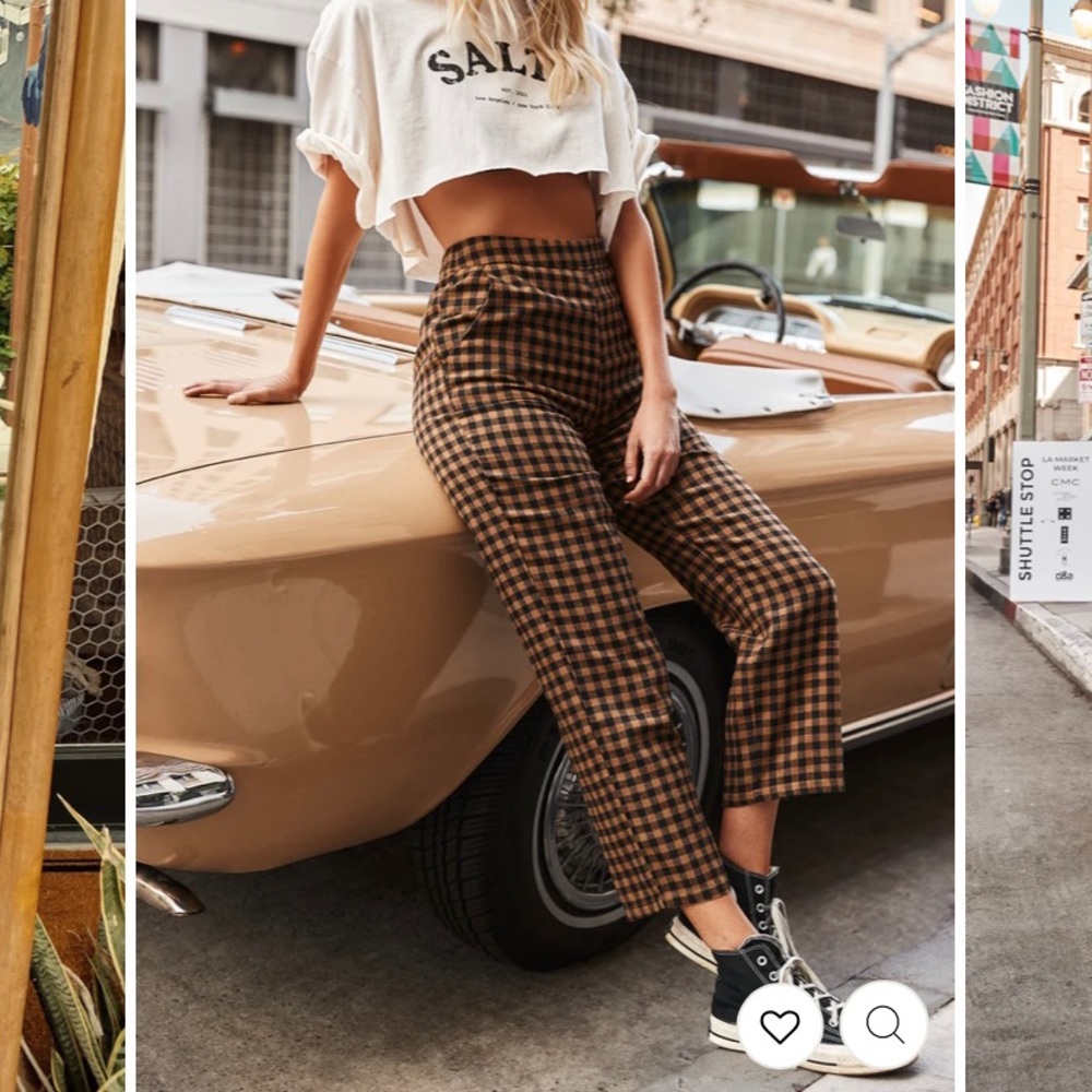 12th Tribe x Salty Blonde Bishop Tan Checkered Trousers NWT